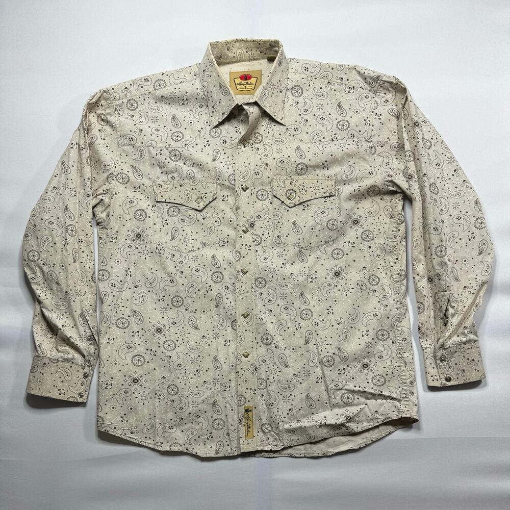 Larry Mahan Men's Long Sleeve Beige Paisley Pearl Snap Shirt -‎ Size XL*